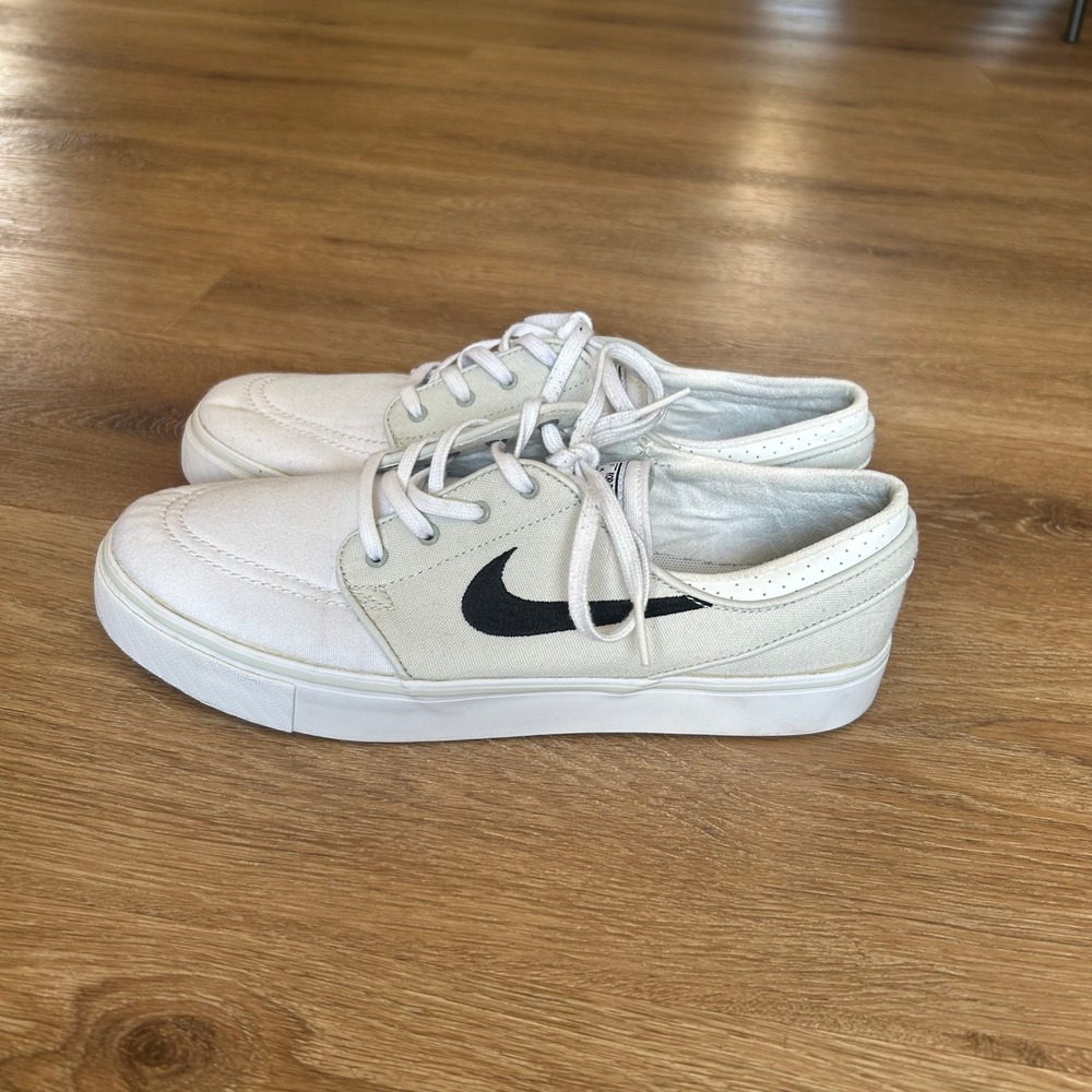 Nike SB Stefan Janoski Zoom Canvas Skate Shoes White Off-White Black Swoosh Low